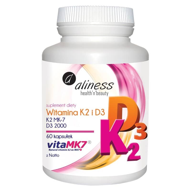 Witamina K2 MK-7 100 µg z Natto i D3 2000 j.m. Aliness - 60 kapsułek