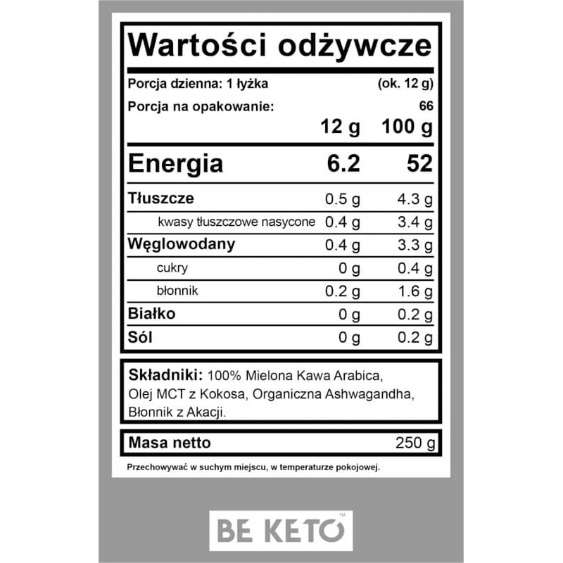 Supreme Coffee BeKeto - Kawa z olejem MCT i organiczną ashwagandhą - 250 g