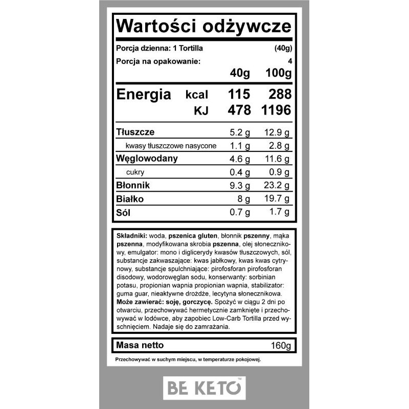 Tortilla Keto BeKeto - Wysoka zawartość białka i błonnika - 4 x 40 g