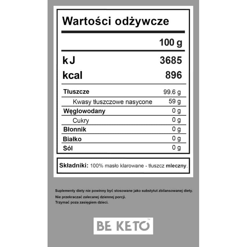 Masło klarowane Ghee BeKeto - Bogate w witaminy A, D, E i K - 240 g