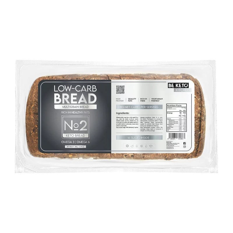 Keto Chleb wieloziarnisty BeKeto - Wysokobiałkowe pieczywo z kwasami Omega - 360 g