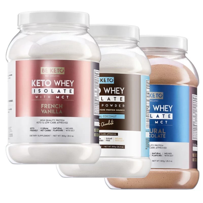 Keto Izolat Białka z olejem MCT BeKeto 800 g - 3 pyszne smaki