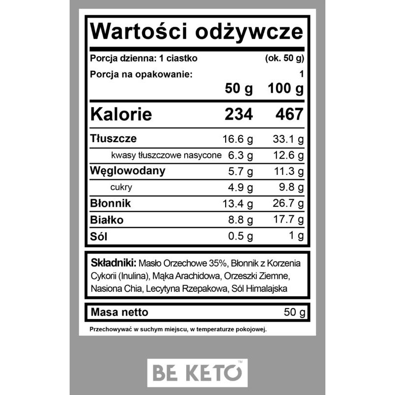 Keto Ciastko BeKeto - Przekąska proteinowa z niską zawartością węglowodanów - Różne smaki 50 g