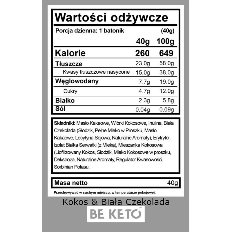 Keto Baton BeKeto - Idealny na szybką energiczną przekąskę - Różne smaki 40 g