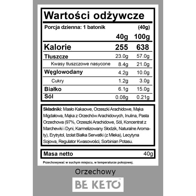 Keto Baton BeKeto - Idealny na szybką energiczną przekąskę - Różne smaki 40 g