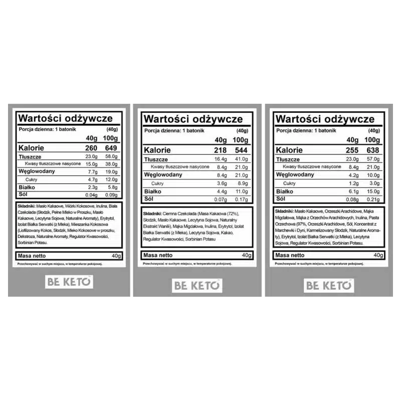 Zestaw Keto Batonów Mix smaków BeKeto – Idealny na szybką energiczną przekąskę – 9 x 40 g