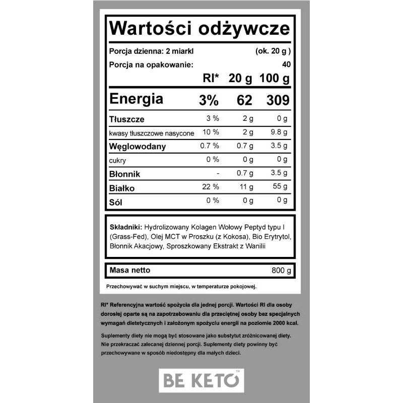 Keto Kolagen z olejem MCT BeKeto - Francuska wanilia 800 g