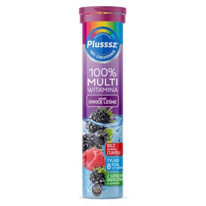 Plusssz MULTIWITAMINA 100% Polski Lek Z sokiem owocowym 3 smaki - 20 tabletek musujących