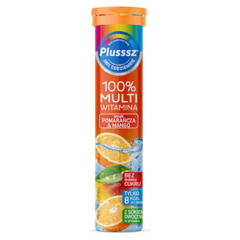 Plusssz MULTIWITAMINA 100% Polski Lek Z sokiem owocowym 3 smaki - 20 tabletek musujących
