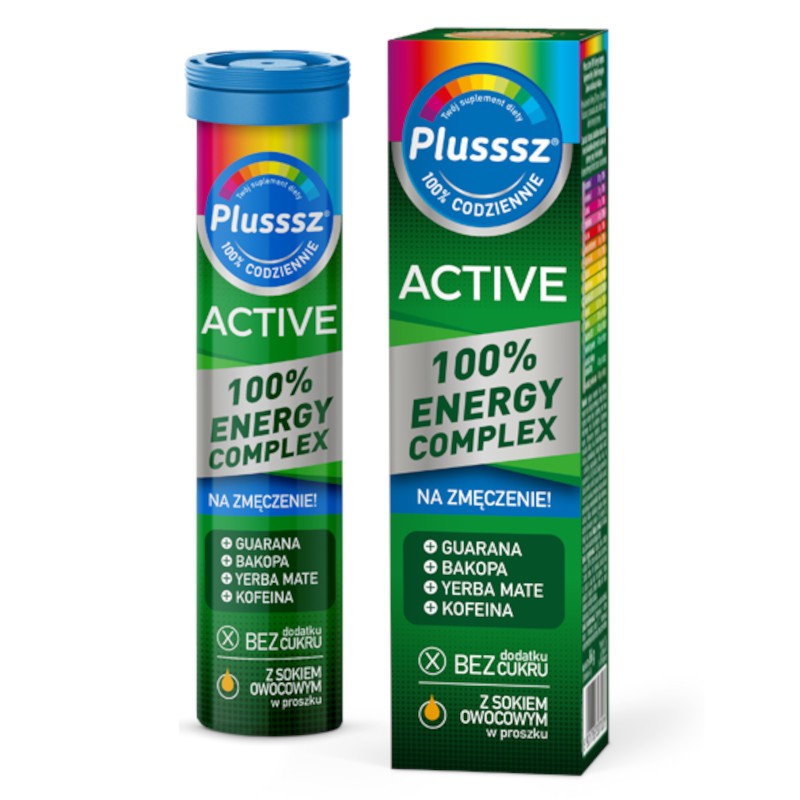 Plusssz ACTIVE 100% Energy Complex Polski Lek - 20 tabletek musujących o smaku owocowym