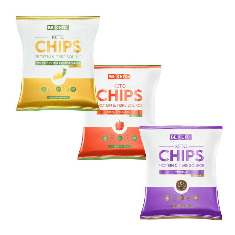 Keto Chipsy BeKeto - Ser cebulka, Czerwona papryka oraz Orientalne pikantne - 30 g