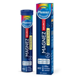 Plusssz MAGNEZ SKURCZ Cytrynian Polski Lek - 24 tabletek musujących o smaku cytryna - pomarańcza