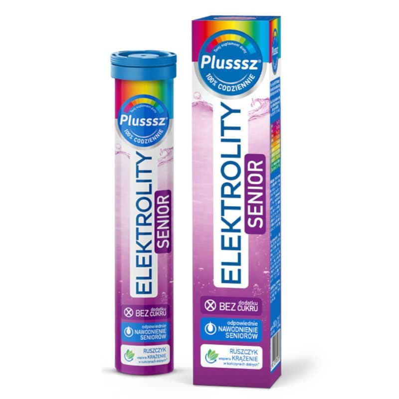 Plusssz ELEKTROLITY SENIOR Complex Polski Lek - 24 tabletek musujących o smaku malina - cytryna