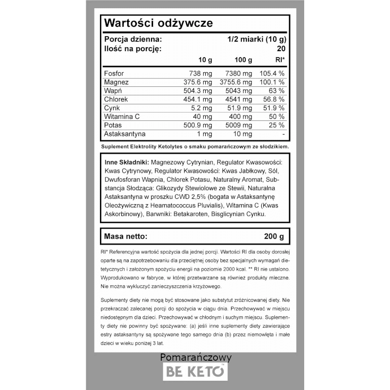 Elektrolity Ketolytes w proszku BeKeto - Różne smaki - 200 g