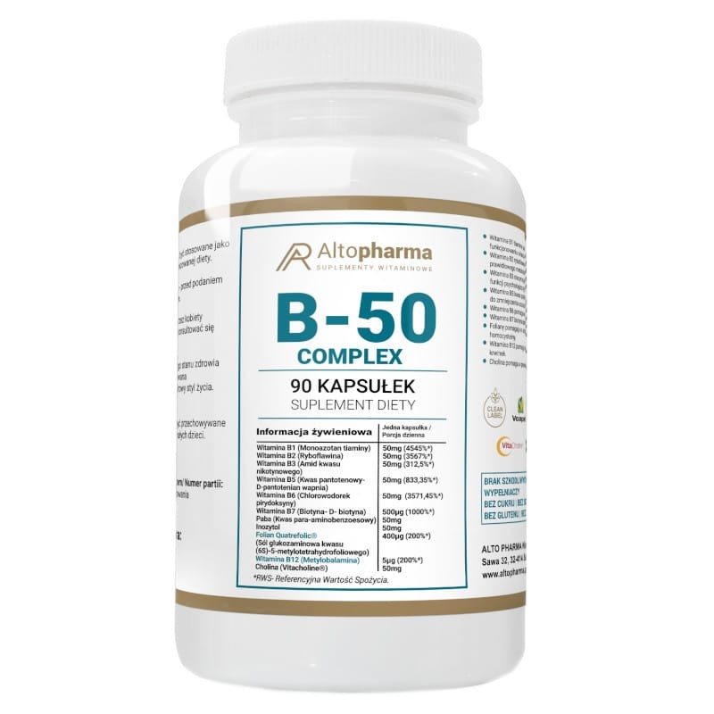 Witamina B-50 Metylobalamina Complex Alto Pharma - Wspomaga prawidłowy rozwój i odporność - 90 kapsułek