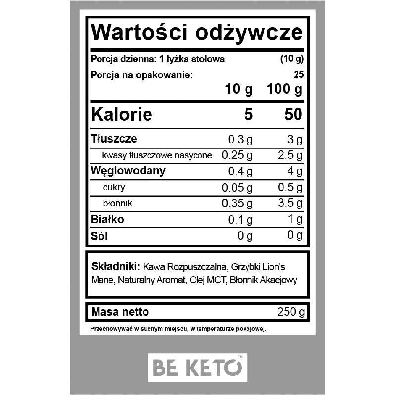 Kawa Rozpuszczalna Beketo – Brain Fuel z Olejem MCT i Lion’s Mane – Francuska Wanilia 250g