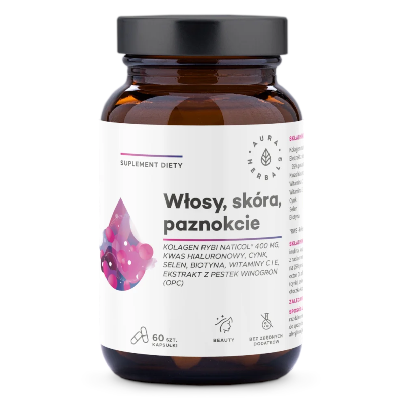 Włosy, Skóra, Paznokcie Aura Herbals - 60 kapsułek - Panda