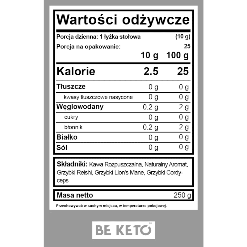 Kawa Rozpuszczalna Beketo – Mushroom (Lion’s Mane &amp; Cordyceps &amp; Reishi) – Francuska Wanilia 250g