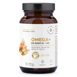 Omega + Witamina D3 2000 IU + K2 Aura Herbals -  Naturalna witamina D i K - 60 kapsułek softgel