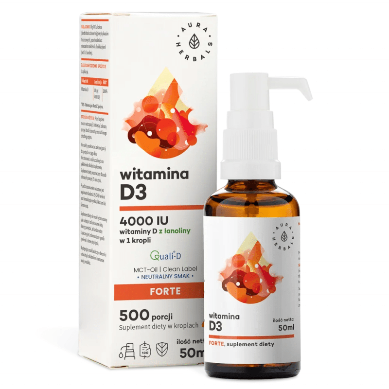 Witamina D3 4000 IU, MCT Aura Herbals - Wsparcie dla organizmu - 50 ml krople