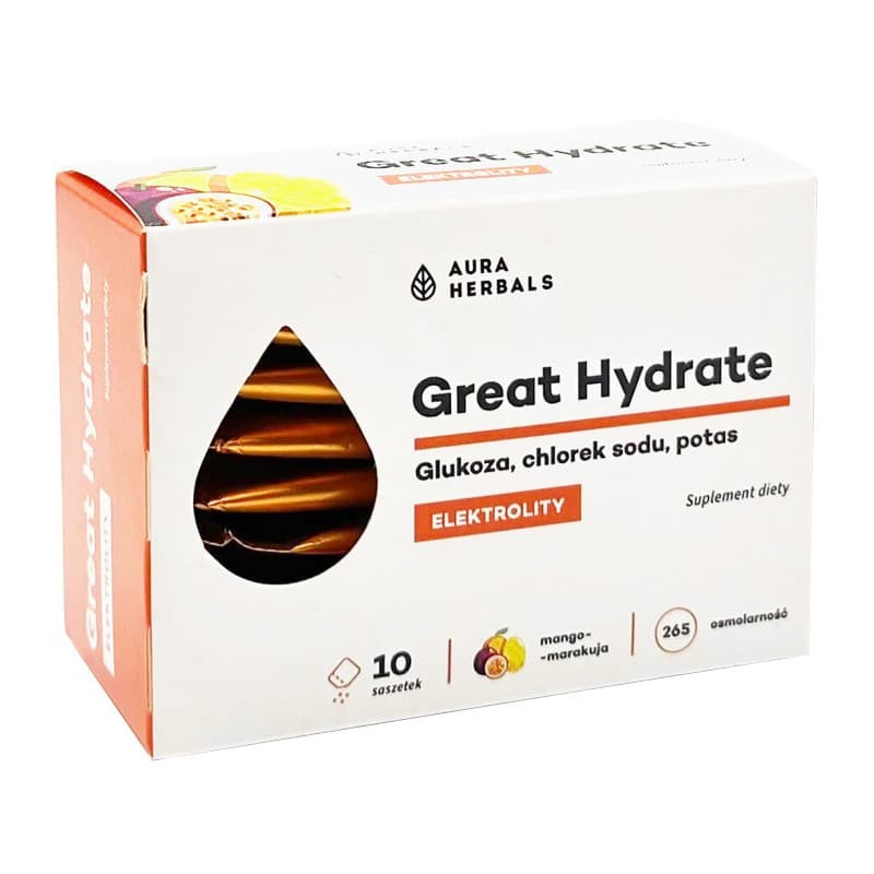 Elektrolity Great Hydrate Aura Herbals - Wsparcie w nawodnieniu i regeneracji - 10 saszetek