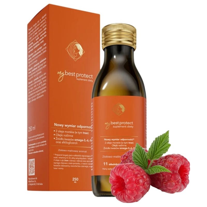 MyBestProtect Preparat na wzmocnienie odporności MyBestPharm 250 ml - Smak malinowy i pomarańczowy