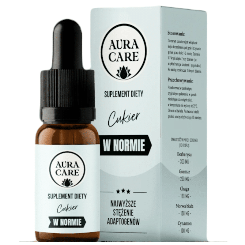 Cukier w normie Aura care - Berberys, Gurmar, Morwa biała, Cynamon, Chaga - 15 ml