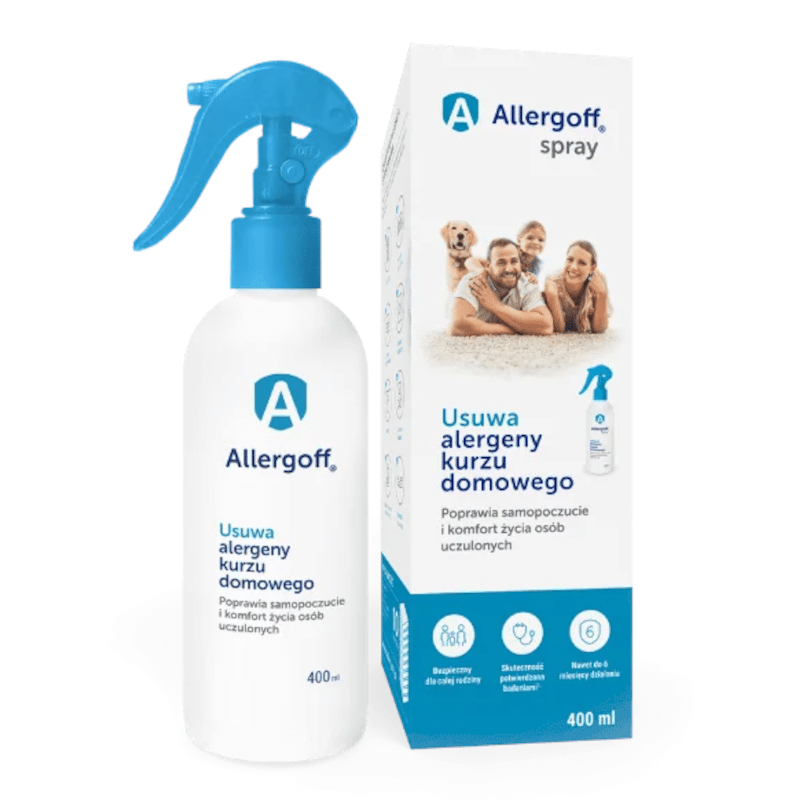 Allergoff Spray - Skutecznie chroni przed alergenami kurzu domowego - 400 ml i 100 ml