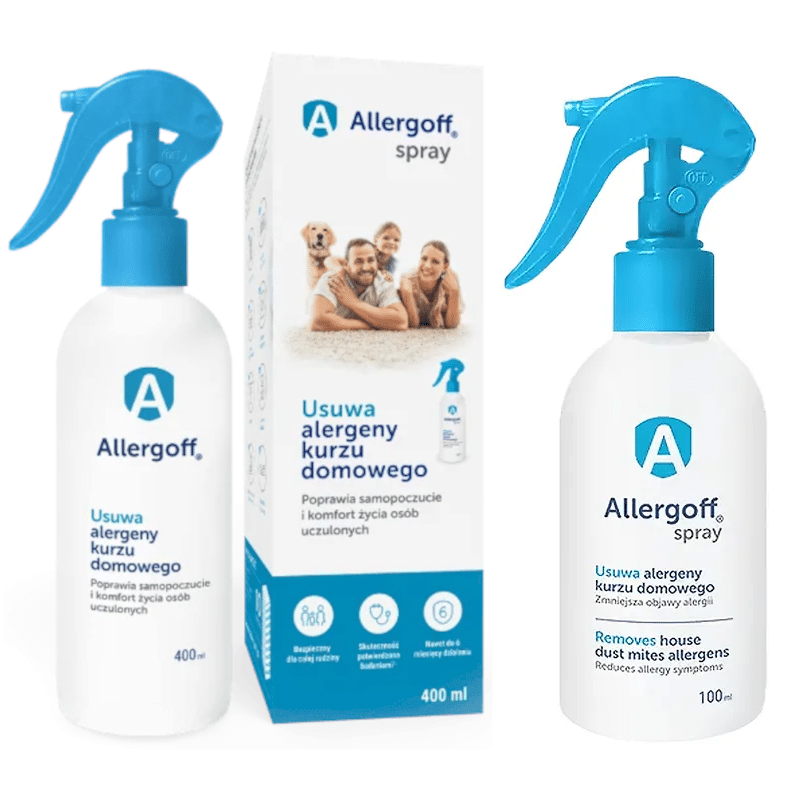 Allergoff Spray - Skutecznie chroni przed alergenami kurzu domowego - 400 ml i 100 ml