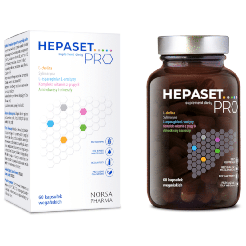 Hepaset PRO Norsa Pharma - Prawidłowe funkcjonowanie wątroby, kompleks 14 składników aktywnych - 60 kapsułek