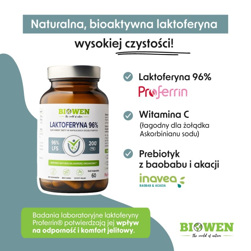 Laktoferyna 96% Biowen - Wspiera naturalną barierę organizmu - 60 kapsułek