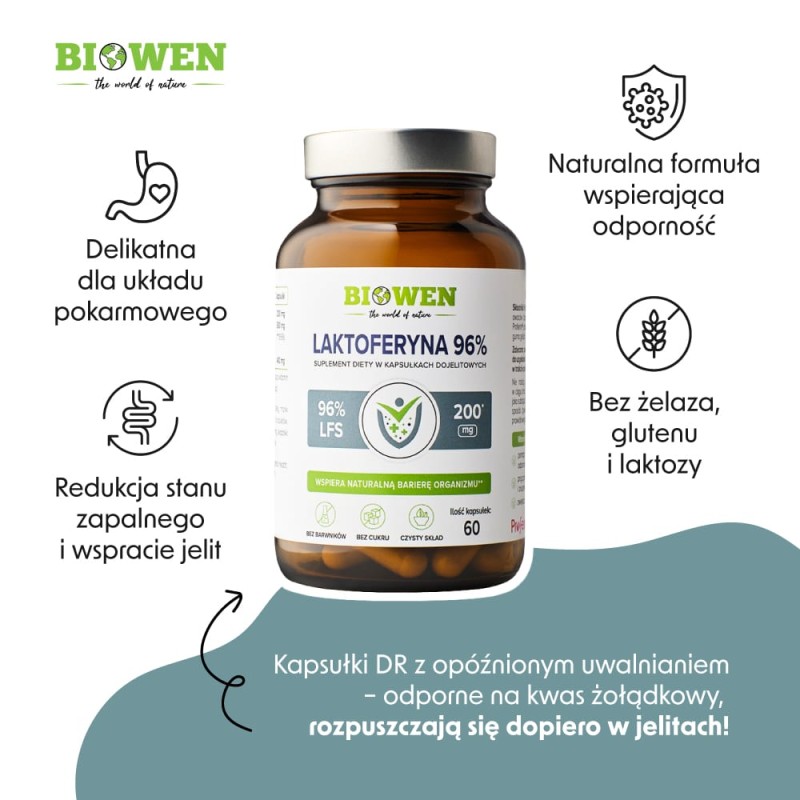 Laktoferyna 96% Biowen - Wspiera naturalną barierę organizmu - 60 kapsułek