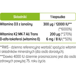 Witamina D3+K2 Forte 12 000 IU Biowen – Wsparcie odporności – 60 kapsułek