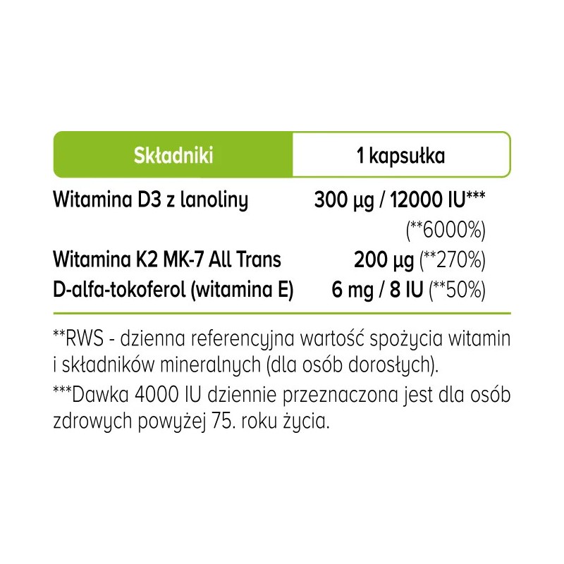 Witamina D3+K2 Forte 12 000 IU Biowen – Wsparcie odporności – 60 kapsułek