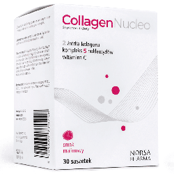 Collagen Nucleo malina Norsa Pharma - Połączenie kolagenu rybiego i wołowego, witaminy C oraz pięciu nukleotydów - 30 sasz.