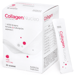 Collagen Nucleo malina Norsa Pharma - Połączenie kolagenu rybiego i wołowego, witaminy C oraz pięciu nukleotydów - 30 sasz.