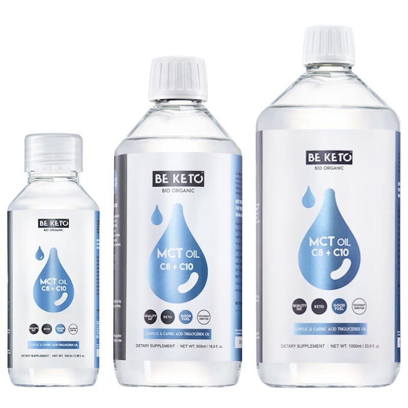 Olej MCT 100% C8 + C10 BeKeto - Dla osób na diecie ketogenicznej - 100, 500 lub 1000 ml