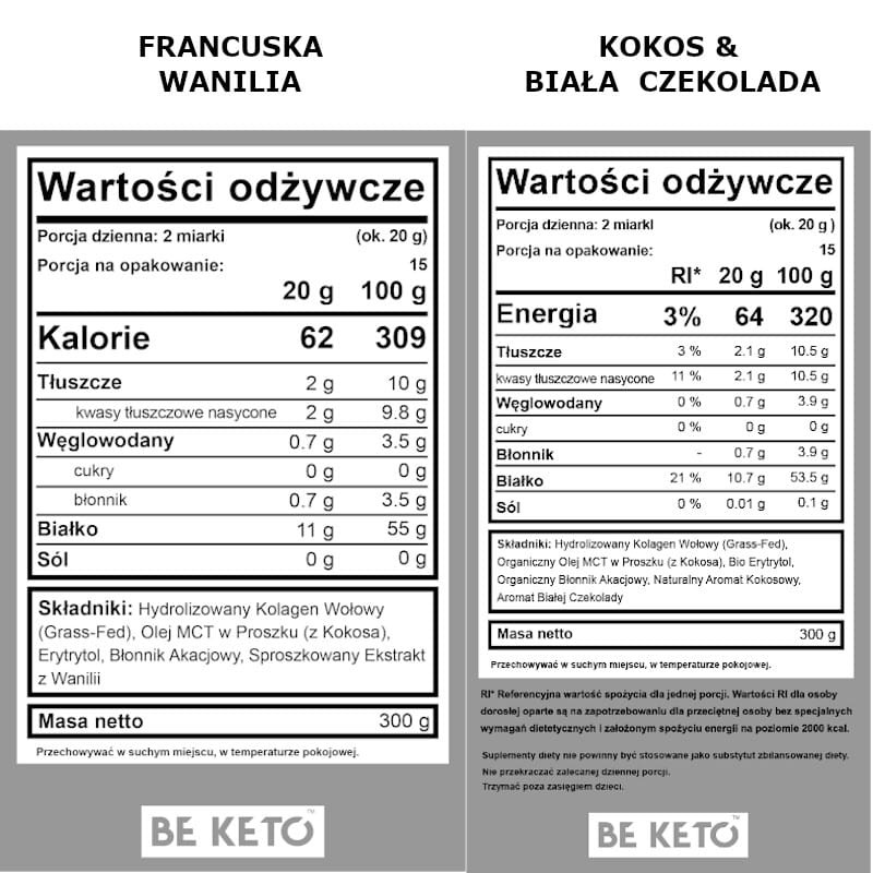 Kolagen z olejem MCT BeKeto w proszku 300 g - Różne smaki