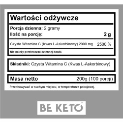 Witamina C 100% BeKeto Kwas askorbinowy w proszku - 200 g