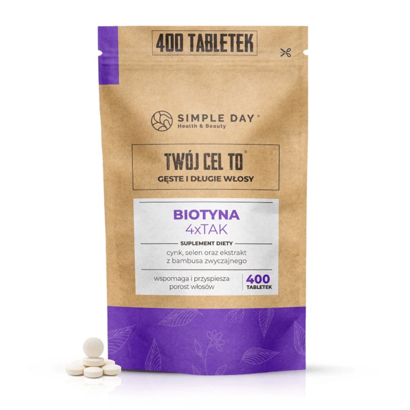 Twój Cel To Biotyna 2500µg 4xTak - Wspomaga i przyspiesza porost włosów - 400 tabletek