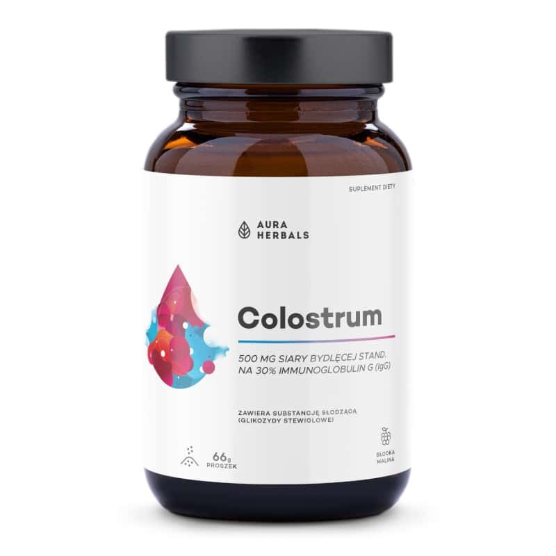 Aura Herbals Colostrum słodka malina 500 mg - Naturalne wsparcie układu odpornościowego - proszek 66g