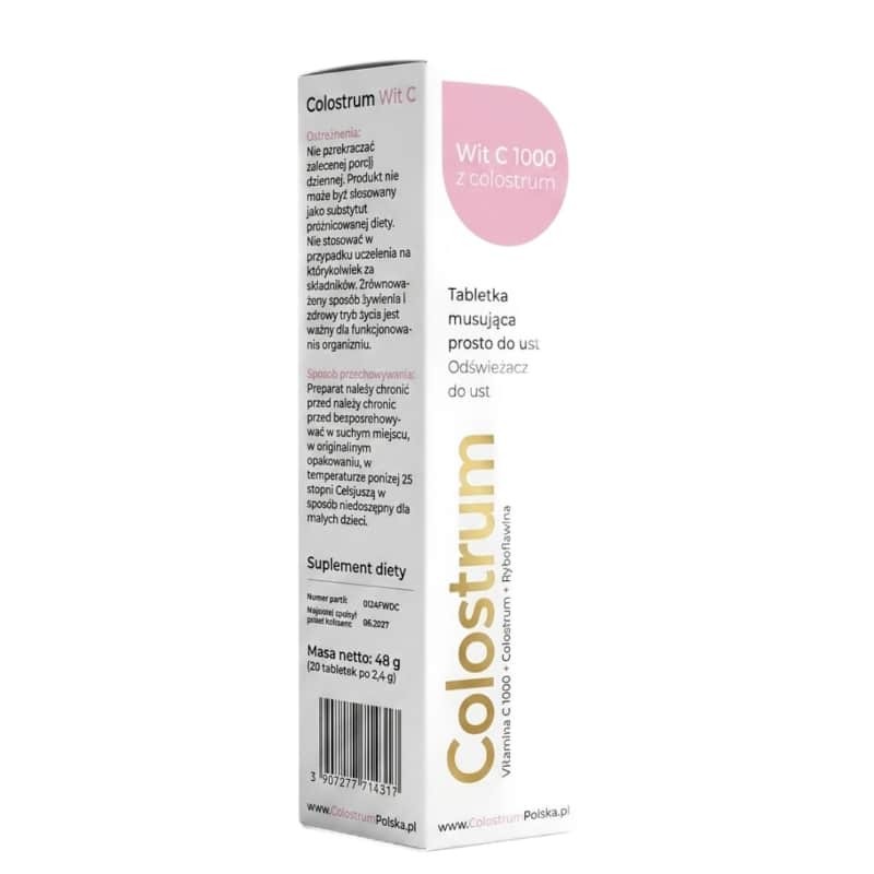 Colostrum Polska Witamina C 1000 z Colostrum - Wsparcie odporności - 20 tabletek musujących