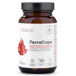 FerraCaps żelazo 30 mg Aura Herbals – Mikrokapsułki z witaminą C, B6, B12 i kwasem foliowym – 60 kapsułek