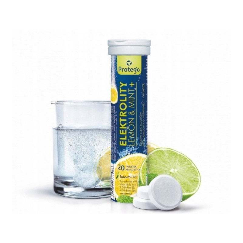 Elektrolity musujące Salvum Protego Elektrolity Lemon&Mint+ - Pomoc w nawodnieniu organizmu - 20 tabletek