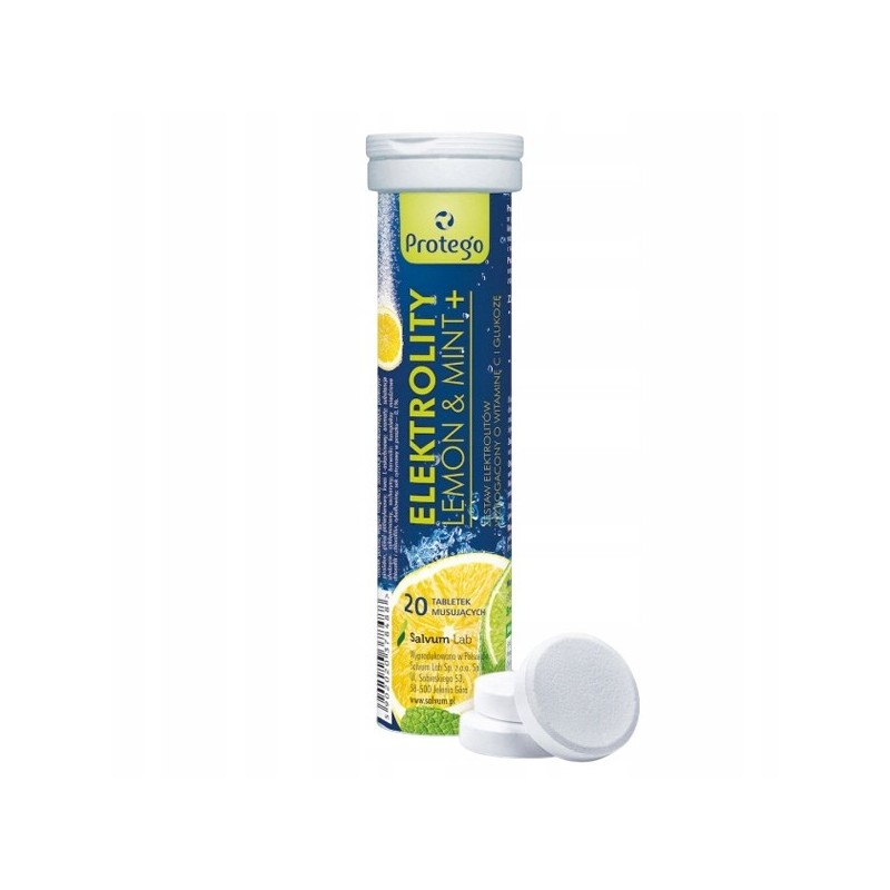 Elektrolity musujące Salvum Protego Elektrolity Lemon&Mint+ - Pomoc w nawodnieniu organizmu - 20 tabletek