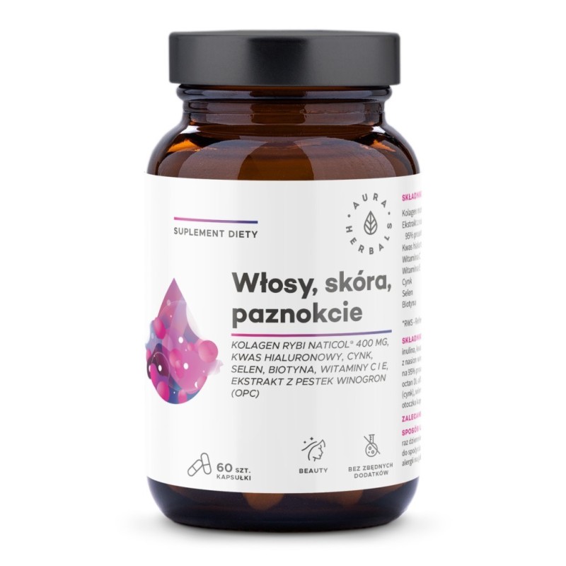 Włosy, Skóra, Paznokcie Aura Herbals - 60 kapsułek - Panda