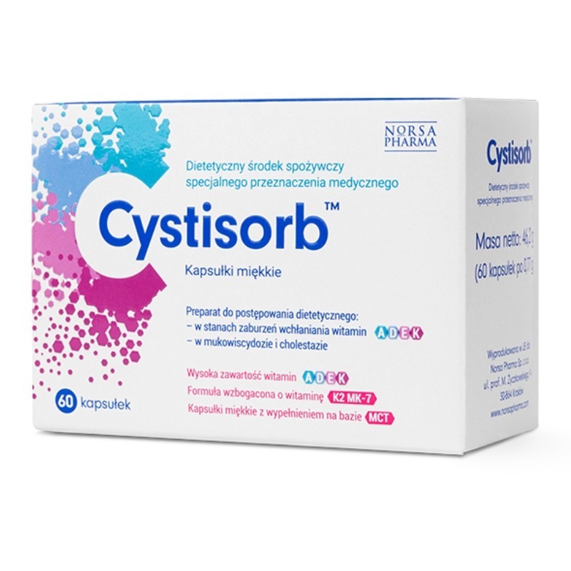 Cystisorb Norsa Pharma - Przy zaburzeniach wchłaniania witamin A D E K, w mukowiscydozie i cholestazie - 60 kapsułek