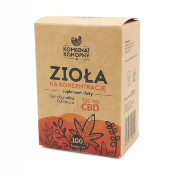 Zioła na koncentrację Kombinat Konopny - 5 mg CBD - 100 kapsułek