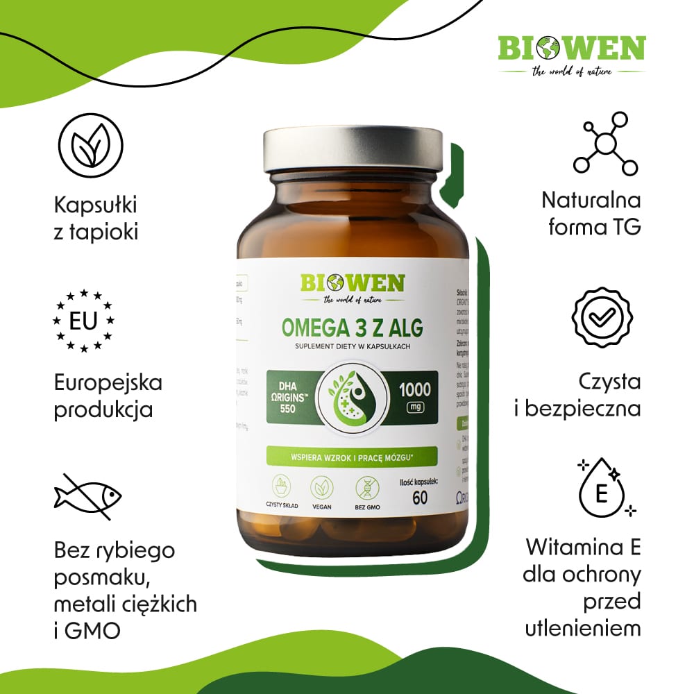 Omega 3 z ALG Biowen - Wspiera wzrok i pracę mózgu - 60 kapsułek - obrazek 2